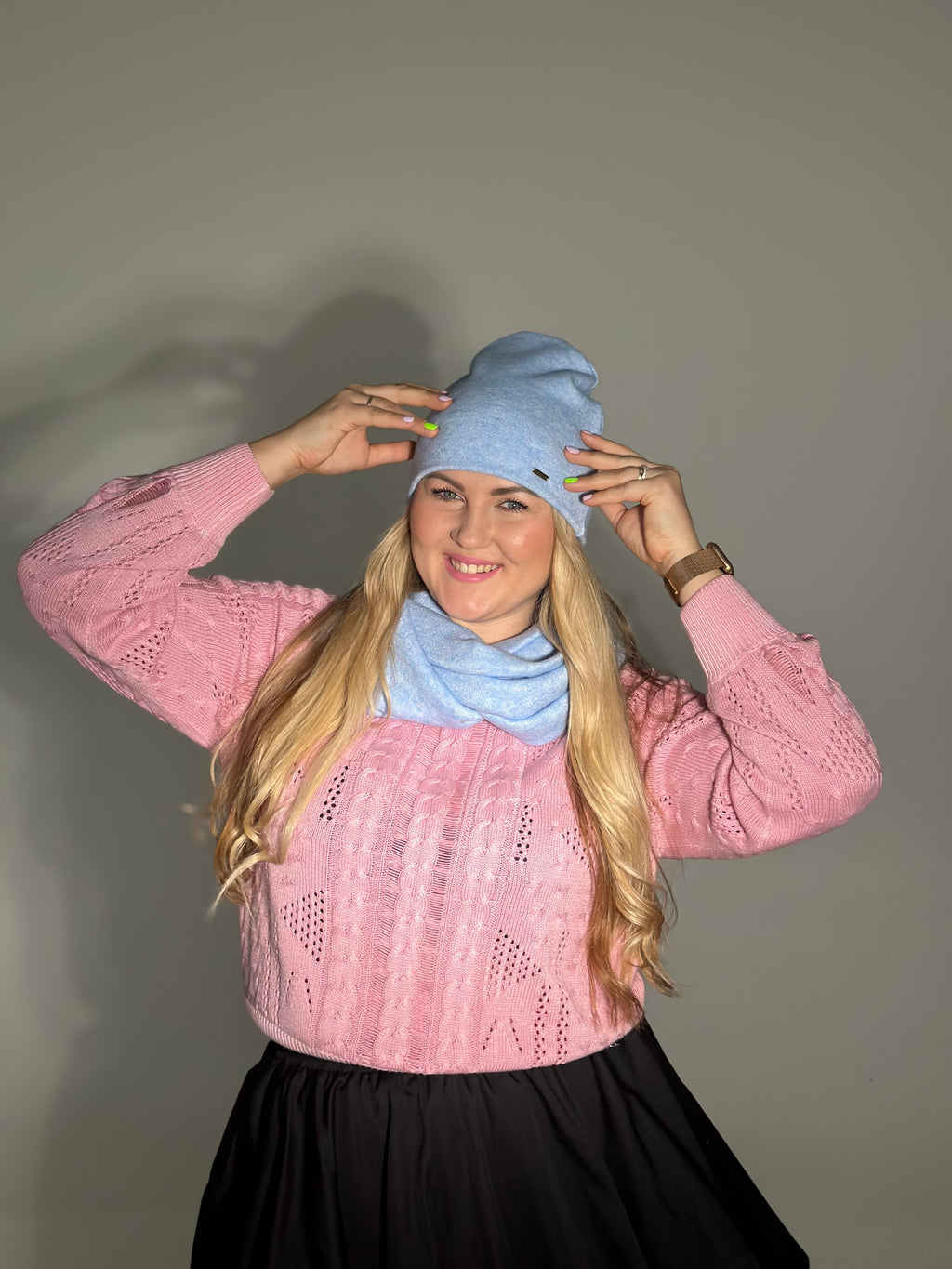 Merino vilnos žydra dviguba kepurė