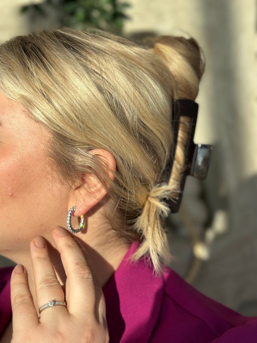 Dvipusės rinkutės su cirkonio akutėmis 25mm | Sidabro spalva