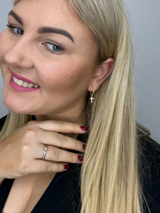 Auskarai su kryželiu ir cirkonio akutėmis