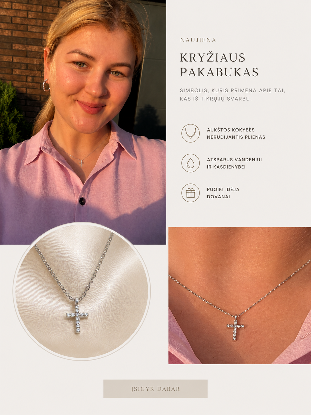 Kryželio pakabukas SILVER ✨