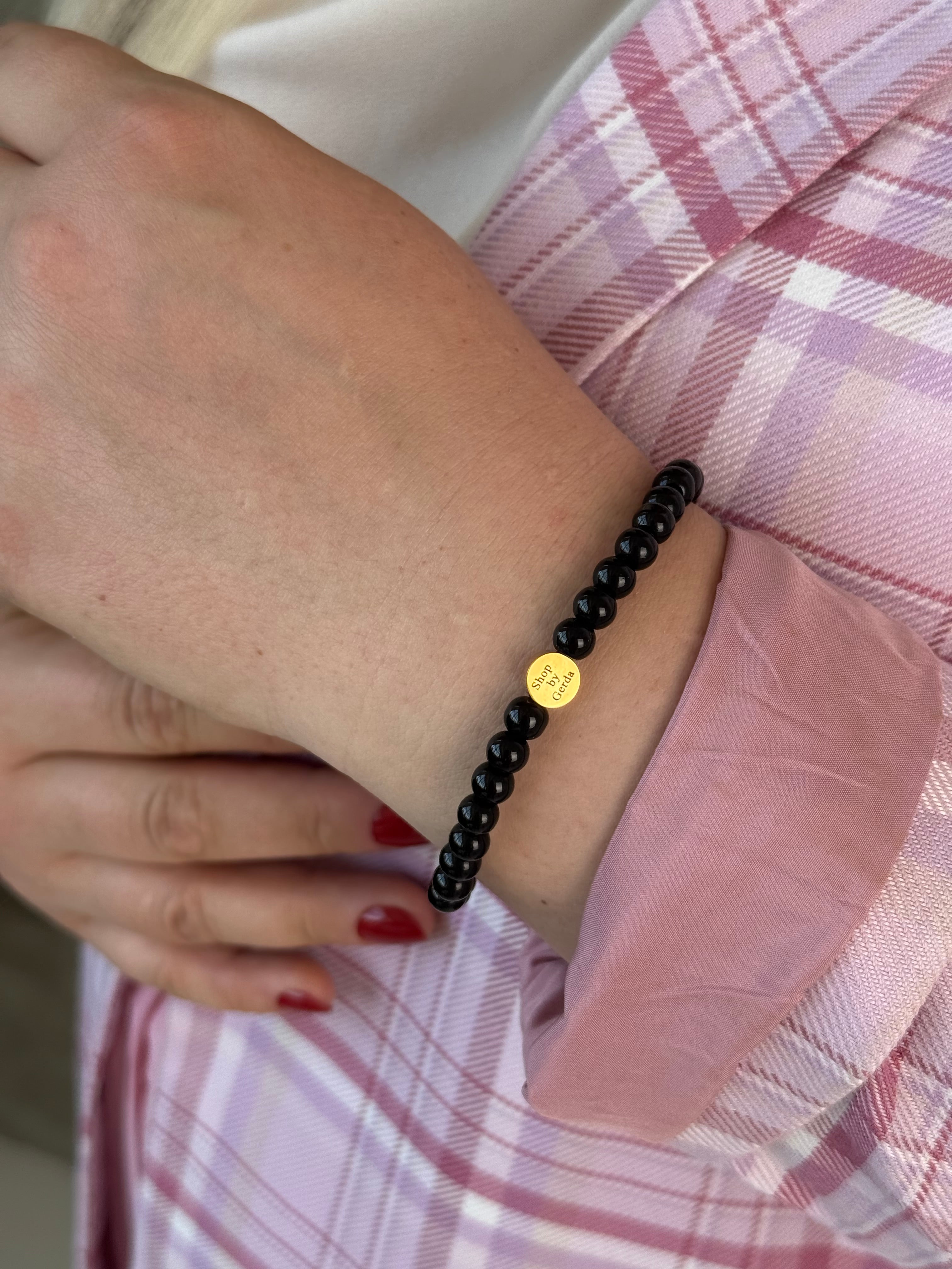 Stiklinių perlų juodas vėrinys