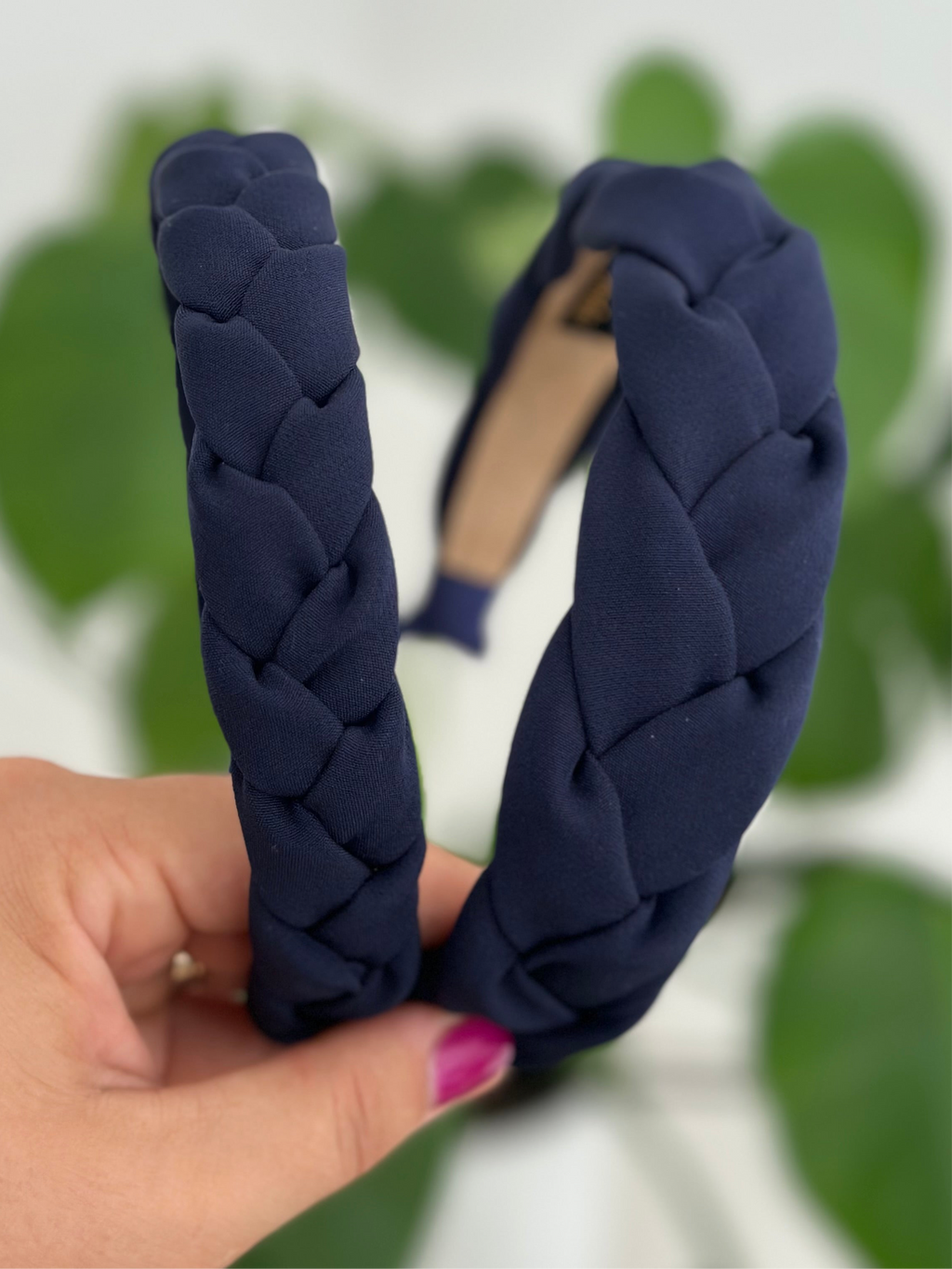 Tamsiai mėlynas matinis pintas lankelis