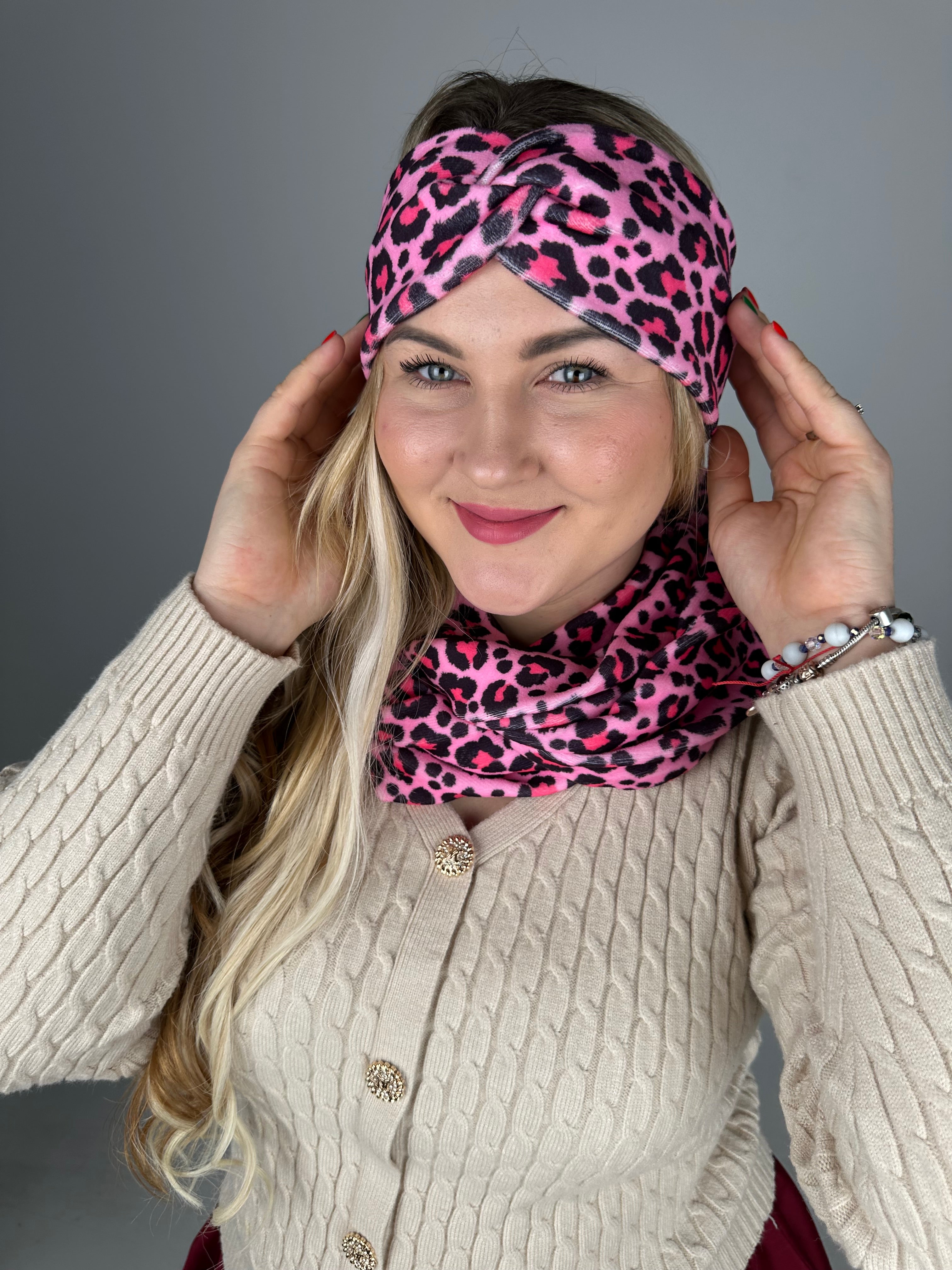 Rožinė leopardo veliūro galvajuostė