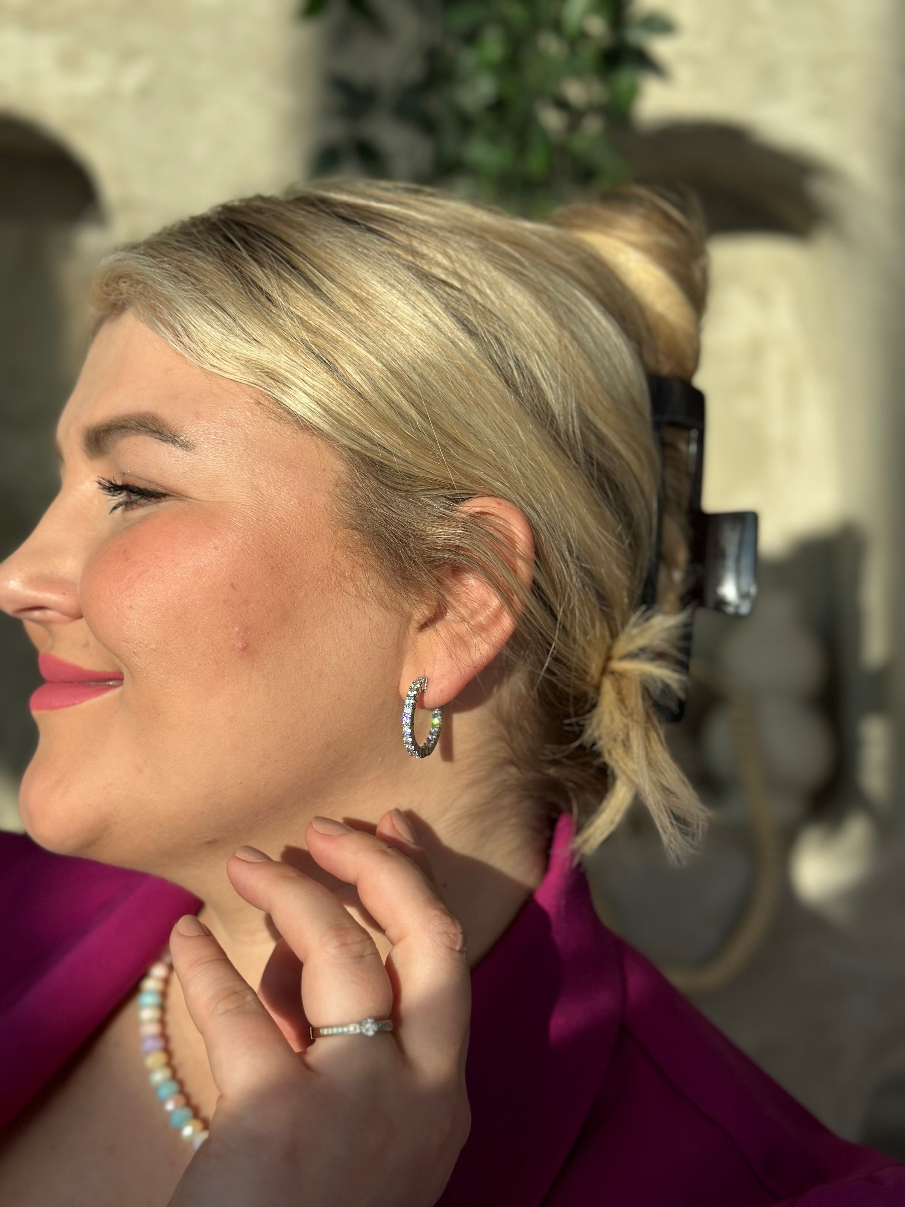 Dvipusės rinkutės su cirkonio akutėmis 25mm | Sidabro spalva