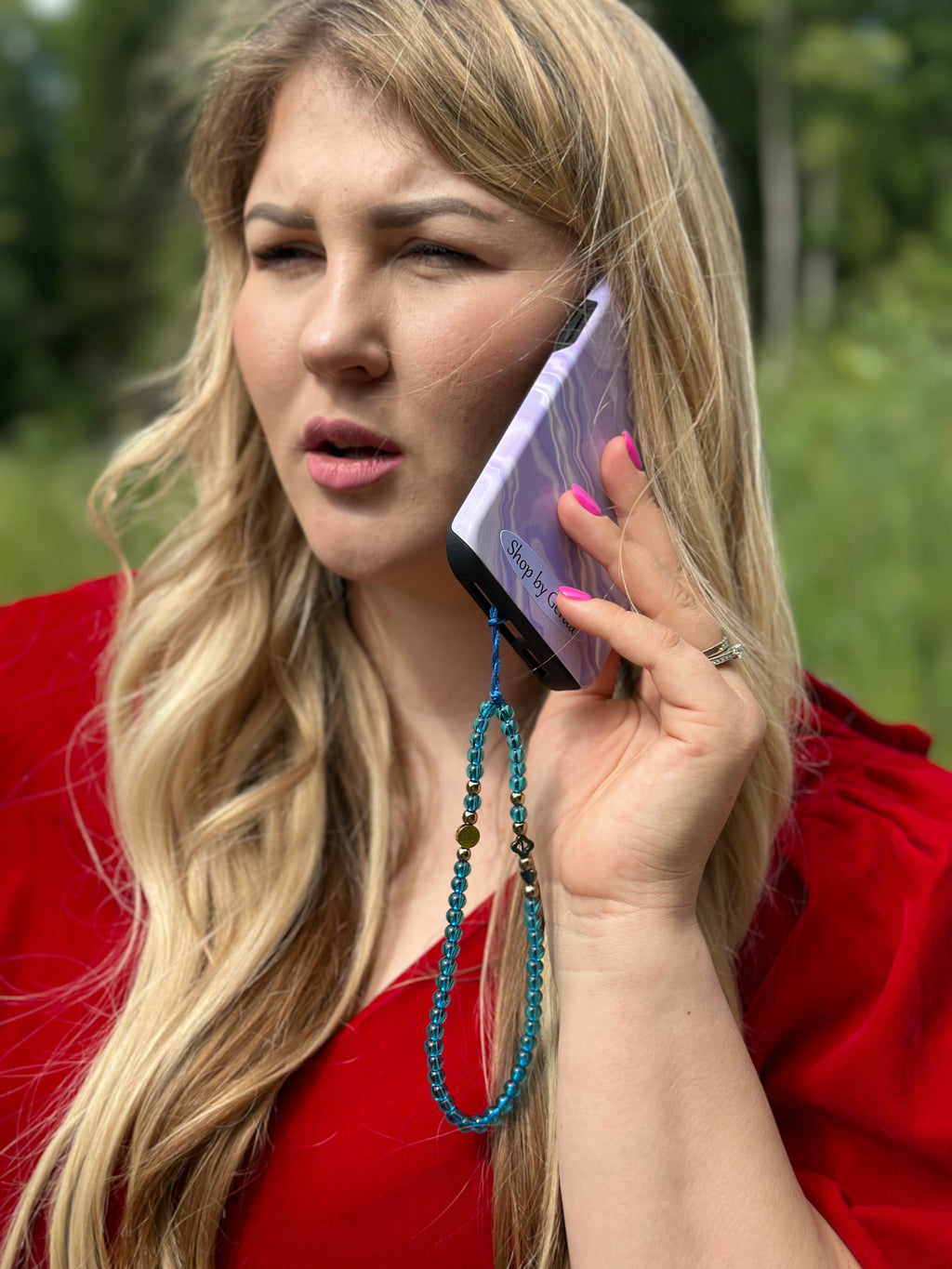 Vandenyno mėlynas su dobilu ir širdele telefono pakabukas