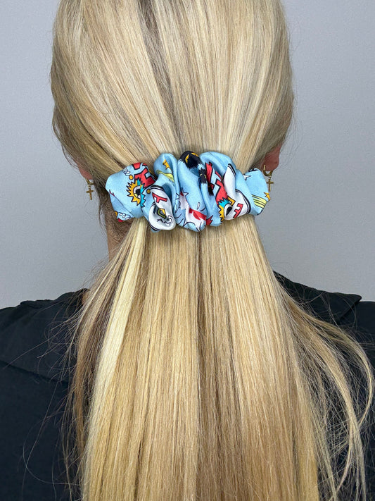 Kolekcinio 100% šilko 2025 metų komikso kolekcijos žydras Fendi raukinukas