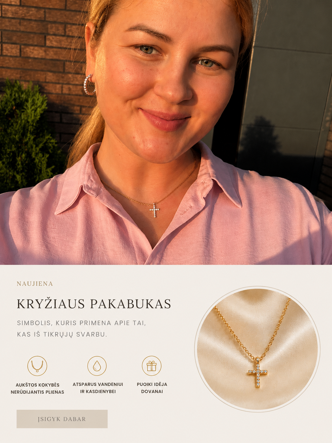 Kryželio pakabukas GOLD ✨