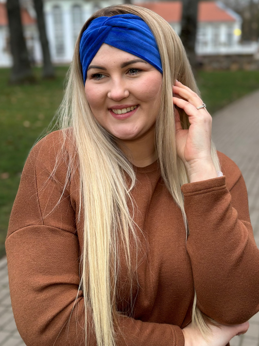 Karališkos mėlynos veliūro galvajuostė