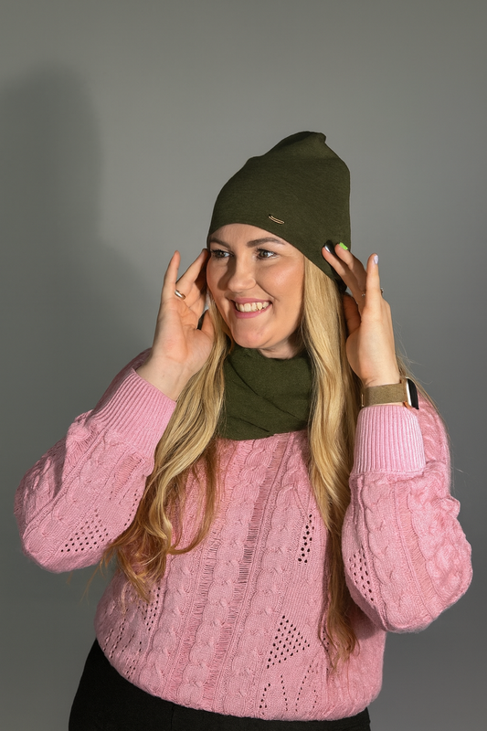 Merino vilnos chaki dviguba kepurė