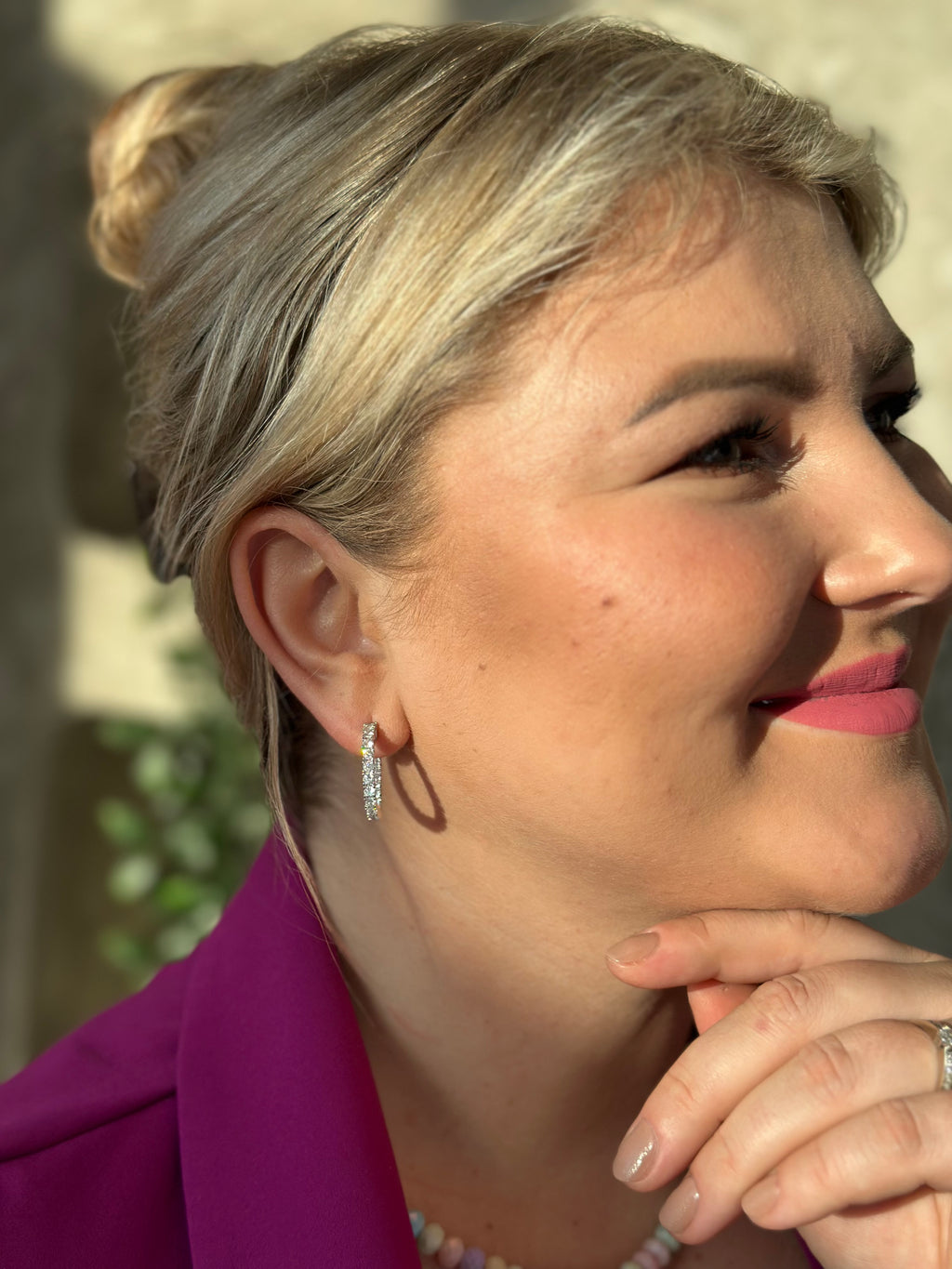 Dvipusės rinkutės su cirkonio akutėmis 25mm | Sidabro spalva