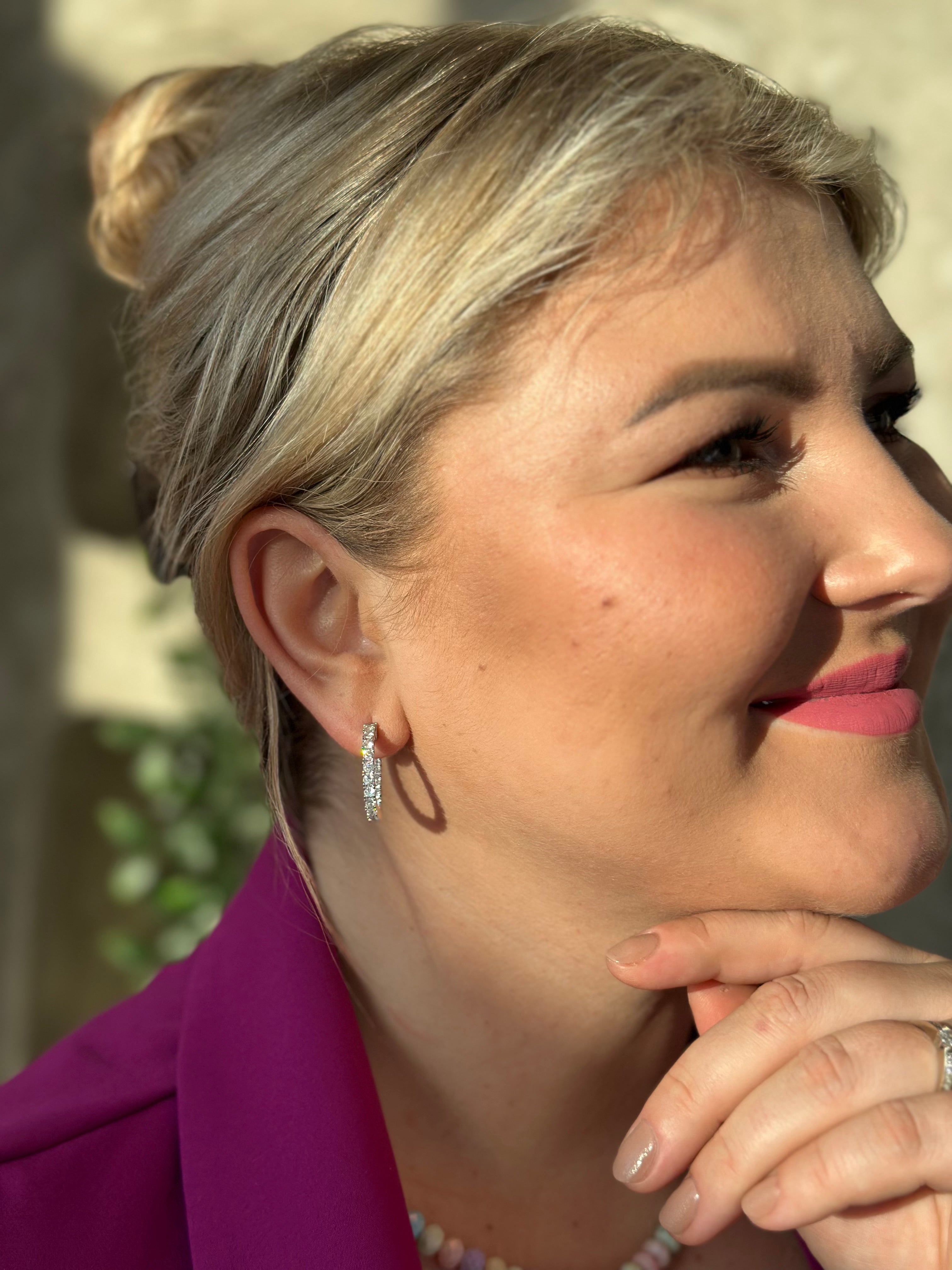 Dvipusės rinkutės su cirkonio akutėmis 25mm | Sidabro spalva