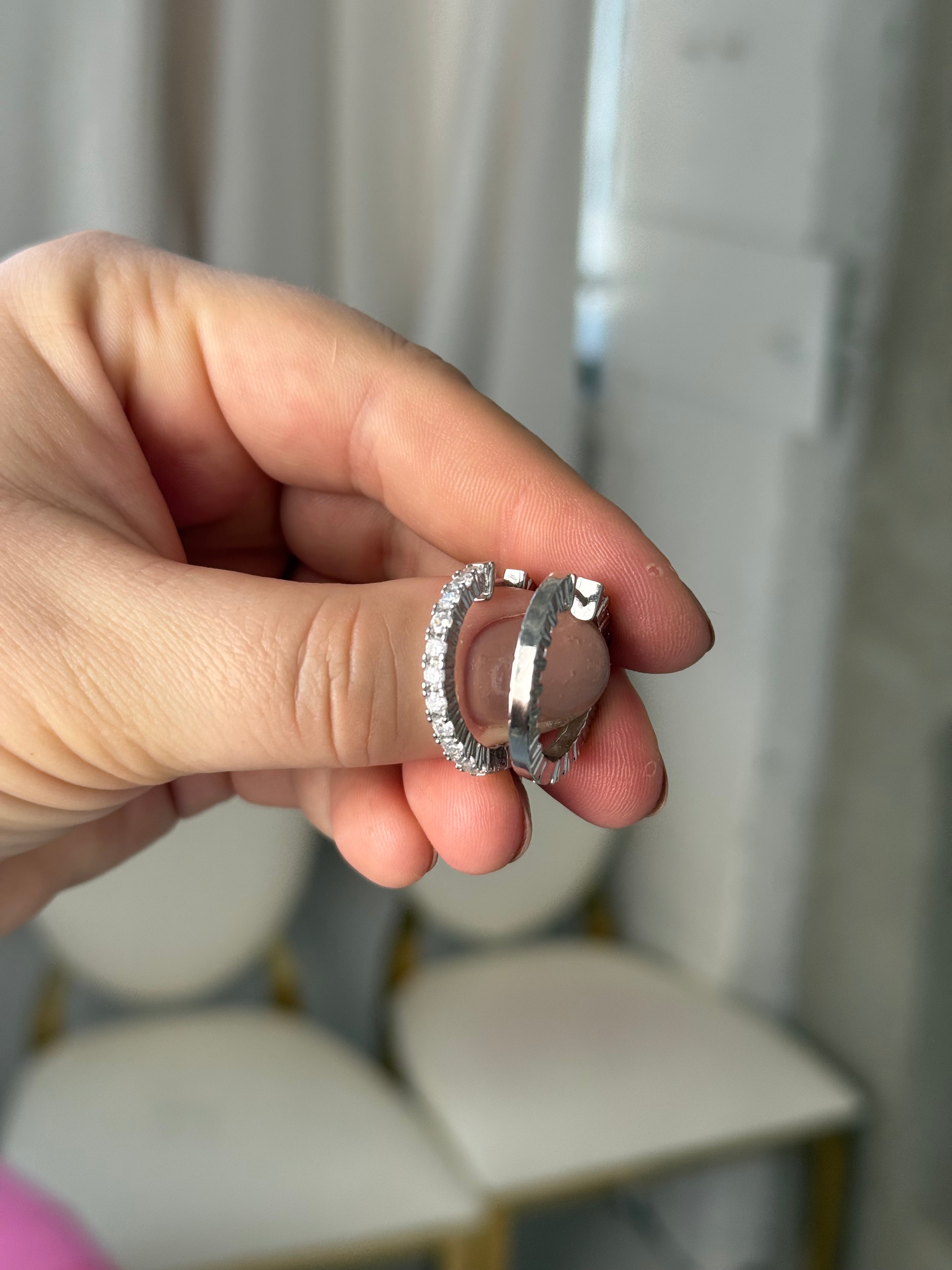 Dvipusės rinkutės su cirkonio akutėmis 25mm | Sidabro spalva