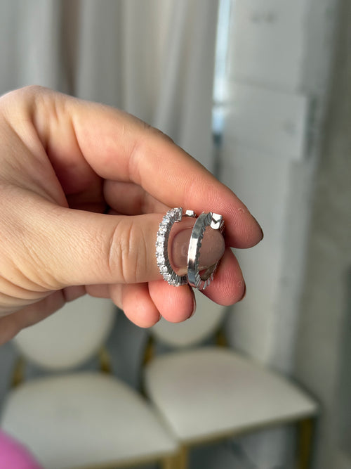 Dvipusės rinkutės su cirkonio akutėmis 25mm | Sidabro spalva